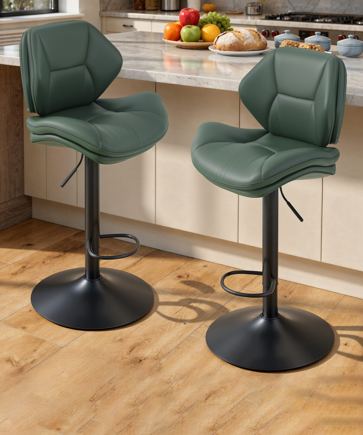Adjustable Modern Upholstered Swivel Bar Stools Set of 2