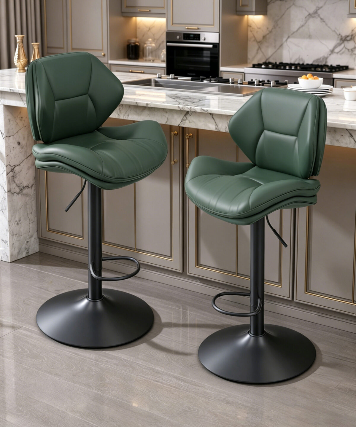 Alternative view of Adjustable Modern Upholstered Swivel Bar Stools Set of 2