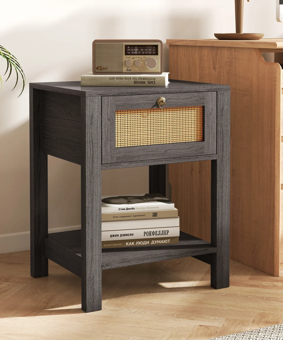 Alternative view of Set of 2 Nightstand Small Night Tables with Drawers and Shelf