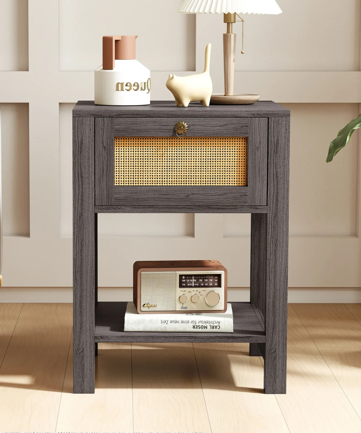 Set of 2 Nightstand Small Night Tables with Drawers and Shelf