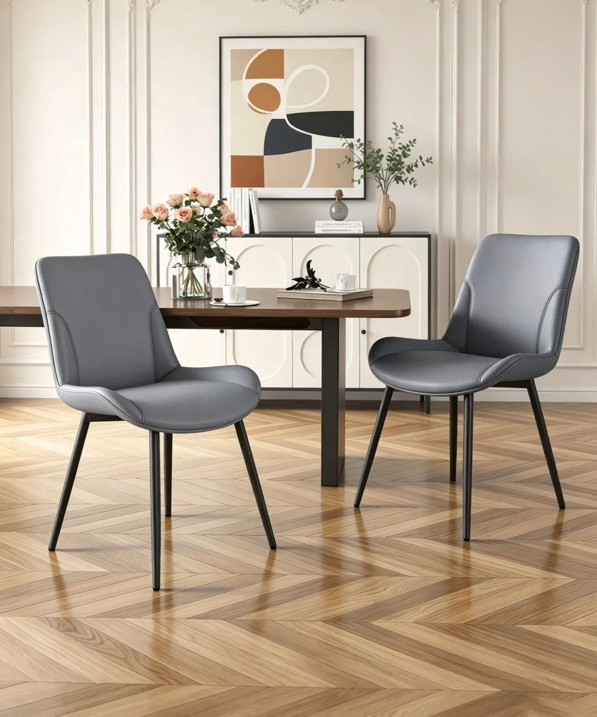 set of 4 dining room chairs faux leather Grey